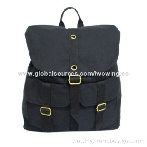 Backpack with cotton canvas fabric and cotton webbing shoulder strap, metal buckle